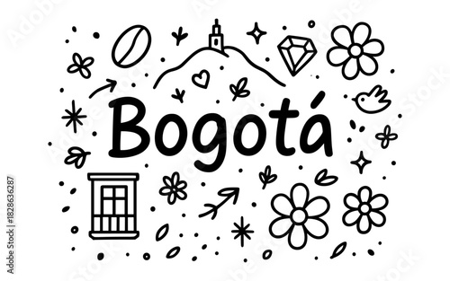 Bogotá doodle art featuring monserrate and local symbols