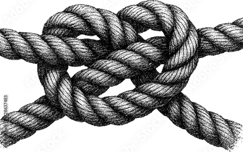 Intricate rope knot drawing with detailed crosshatching technique