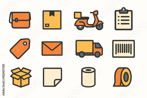 Icon truck bag delivery icons parcel courier box vector envelope barcode tape