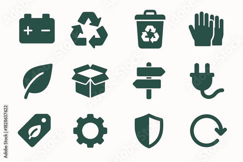 Shield symbol bin recycling plug recycle battery arrow vector tag icons leaf