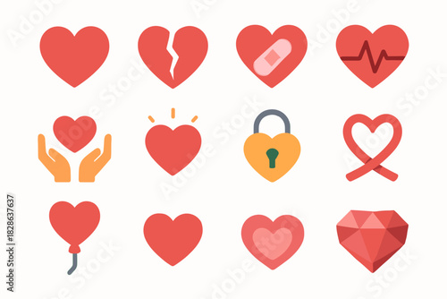Icon pulse collection vector heart wings broken glowing gem holding line icons