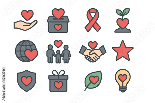 Icon heart icons sprout donation charity vector globe hand gift shield light