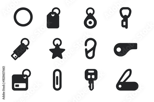 Icon stick knife set keychain keyring small car opener whistle vector charm