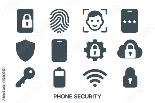 Vector dots shield lock security settings key icons icon phone battery wifi