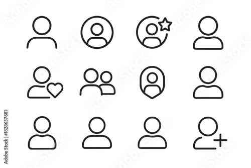 Sign person outline user group shield head star minimalist vector icons avatar