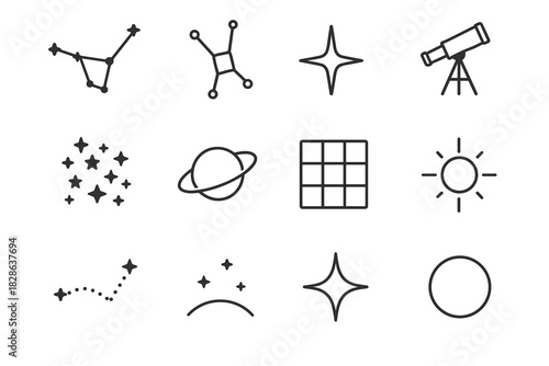 Horizon vector constellation polaris set orion planet icon dotted telescope grid dipper