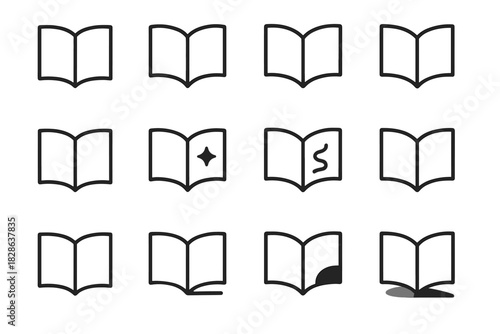 Shadow fold vector shade pages icons minimal book spark triangle spine wave