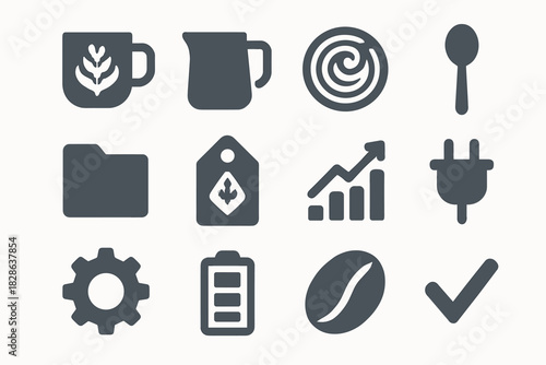 Vector swirl plug tag art icon milk bean flat latte pitcher mug