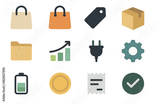 Minimalist icons plug chart receipt icon paper battery shopping box checkmark vector