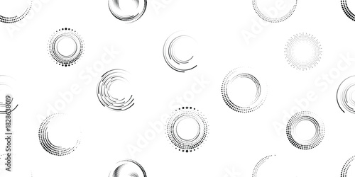 Vector circular halftone dots seamless pattern- Endless pattern for wallpapers, wrapping and packaging. Repeatable pattern with various creative vortex, concentric, rotated , circle design elements
