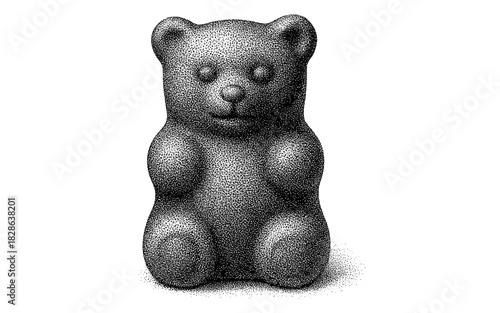 Stippled black and white bear figure with dot art style
