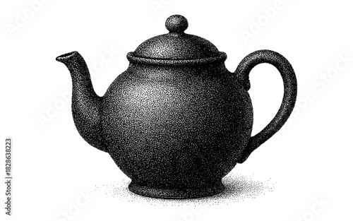 Pointillism tea pot: detailed stipple art of a classic kitchen object