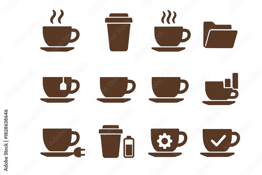 Obraz premium Set chart vector icon symbol gear steam tag battery coffee folder plug