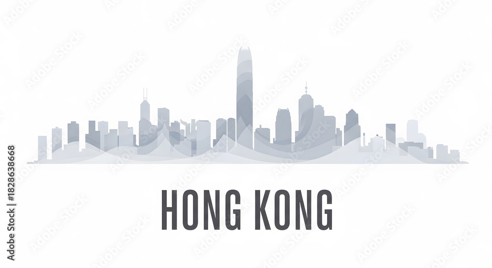 Fototapeta premium Hong Kong Skyline Silhouette - Minimalist Cityscape Vector