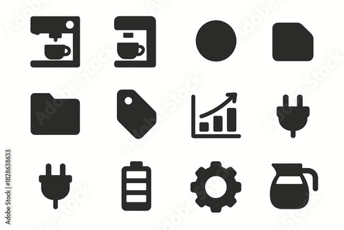 Cup under espresso folder spout jug button vector coffee icon gear machine