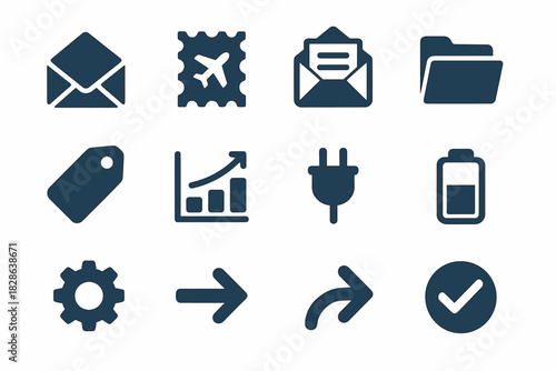 Plug minimal gear checkmark open arrow vector mail icon air envelope sheet