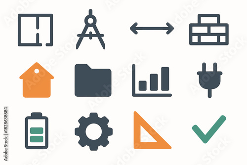 Plan folder line plug home floor drafting icon architecture icons vector wall