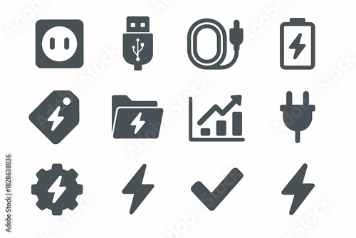 Charging usb chart folder vector cable icon plug gear tag socket icons