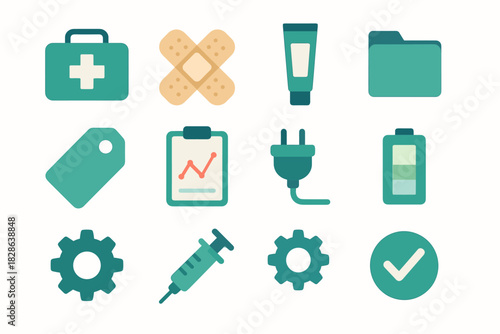 Ointment icon plug cross tube syringe medical set battery vector box checkmark