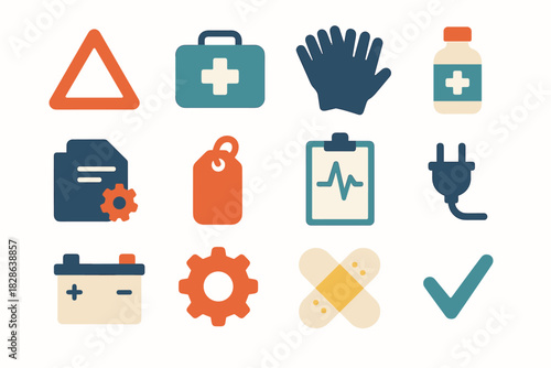 Car icon checkmark triangle plug gloves vector chart aid sign tag battery