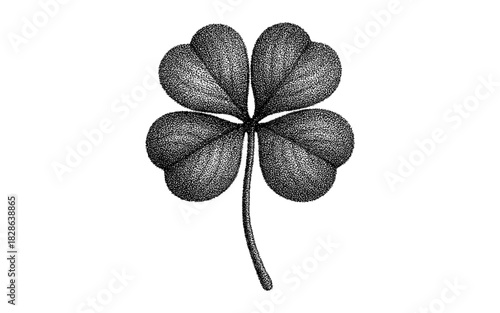 Intricate dotwork four leaf clover for good luck and prosperity