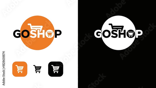 Modern, vibrant shopping cart logo design, embodying the concept of efficient online retail and convenient shopping. This graphic is perfect for contemporary e-commerce branding