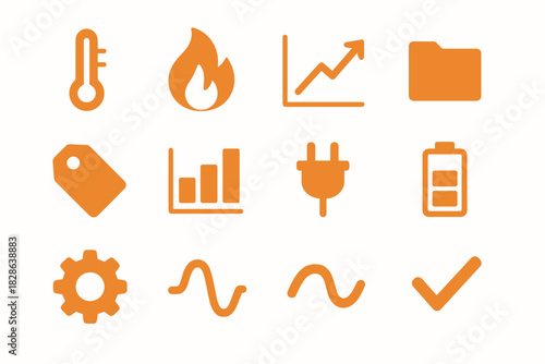 Icons line chart measurement folder battery plug heat vector icon rising tag