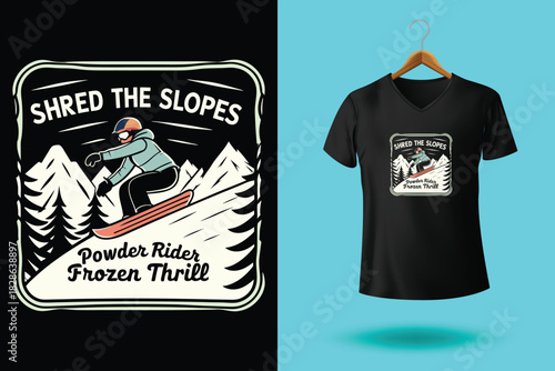 Montana skiing, t shirt design silhouette retro style