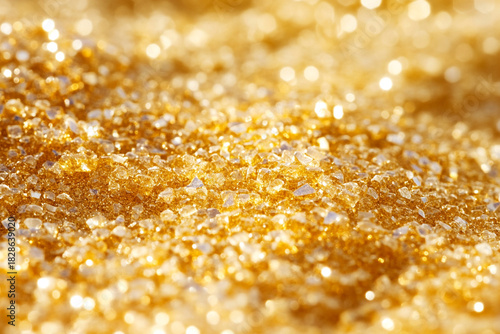 Fototapeta Naklejka Na Ścianę i Meble -  Golden sand crystals reflecting sunlight, showcasing micro-textures of dune