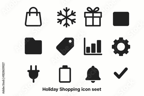 Vector gift icons holiday snowflake icon bell checkmark shopping plug gear folder