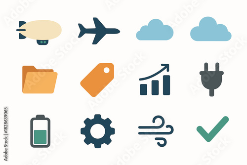 Chart travel vector icons sky tag airship folder gear icon battery airplane