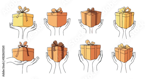 Hands holding gift boxes with ribbons