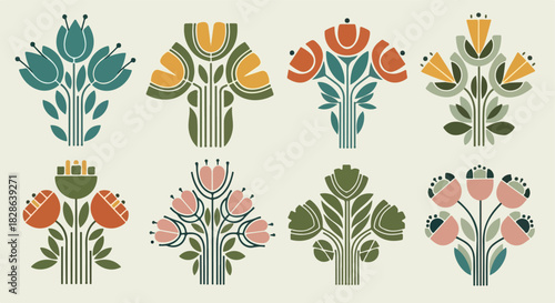 Floral motifs collection in muted earth tones