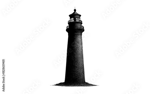 Detailed pointillism lighthouse in black and white