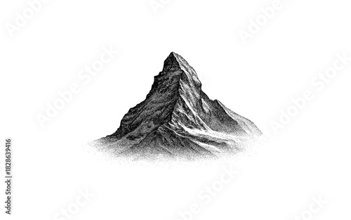 Detailed monochrome mountain landscape with pointillism technique