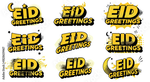 Eid greetings badges with decorative elements