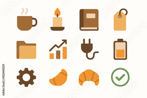 Tag cozy book gear battery chart caf folder vector icon icons pastry