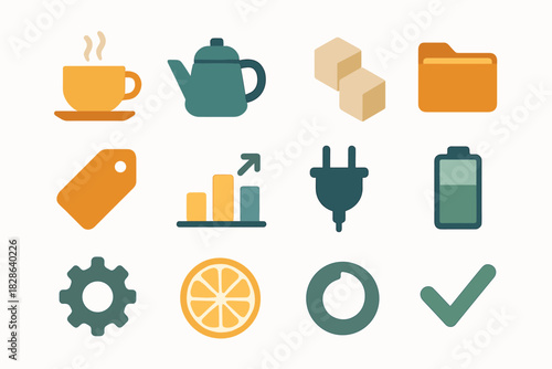 Gear chart kettle lemon vector cube cup sugar icon tea hot drink