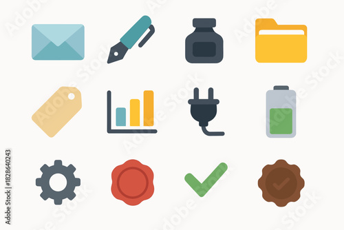 Icon bottle seal wax plug vector letter chart folder ink writing icons