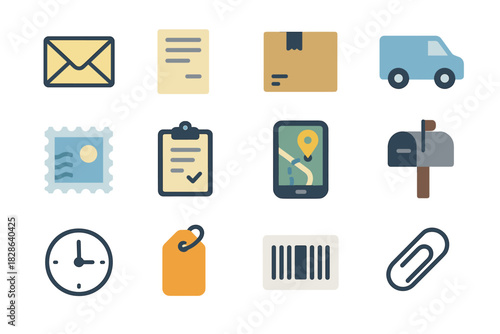 Tag icon route paperclip envelope icons mail clock delivery stamp mailbox box
