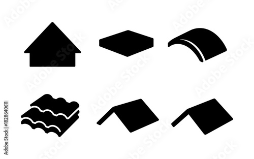 Set of six roofing silhouettes: modern and traditional roof shapes