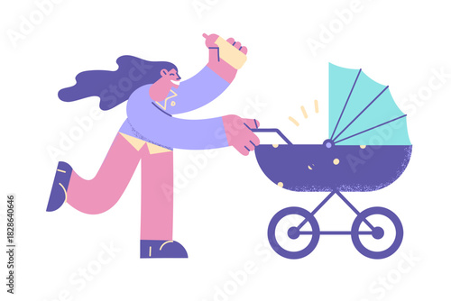 Happy motherhood and walking with baby concept