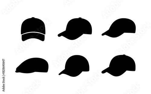 Collection of black hat silhouettes on white background