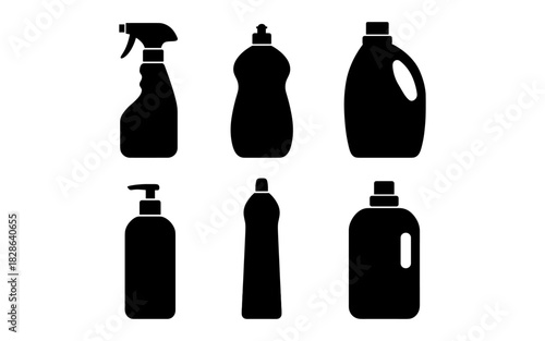 Silhouette bottles collection: cleaning and detergent containers variety