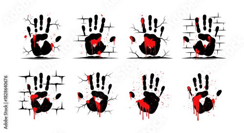 Bloody Handprints on Cracked Brick Wall Collection.