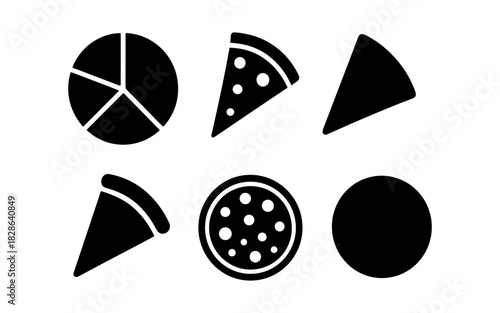 Simple pizza slice and circle designs in black silhouette style