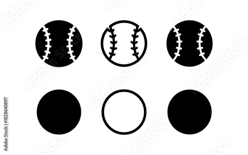 Minimalist silhouette baseball icons set in black and white