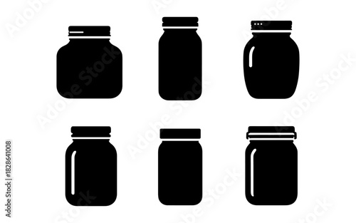 Set of jar silhouettes: diverse black canning mason jar shapes