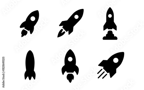 Silhouette rocket icons collection for space and technology designs