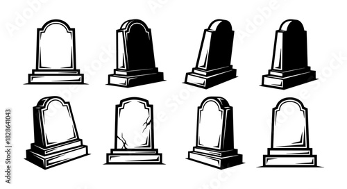 Collection of Gravestones and Tombstones in Various Styles.